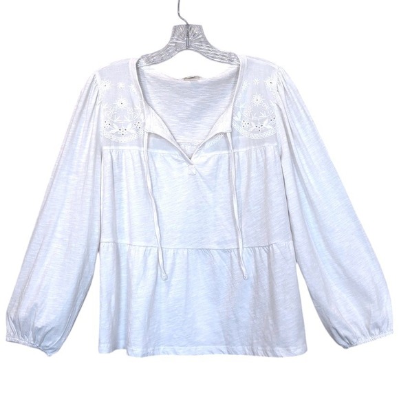 Lucky Brand Tops - Lucky Brand White Embroidered Peasant Top Sz M 100% Cotton Boho Coastal NWT